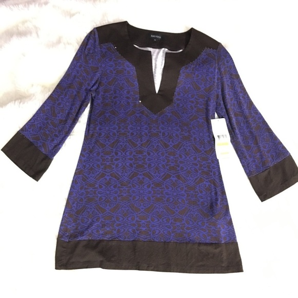 Karen Kane Tops - Karen Kane Tunic Blue Streak Banded Tunic